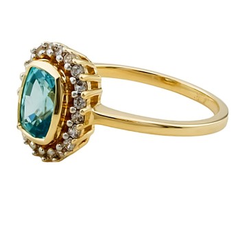 9ct Gold Blue Topaz / Cubic Zirconia Cluster Ring size J